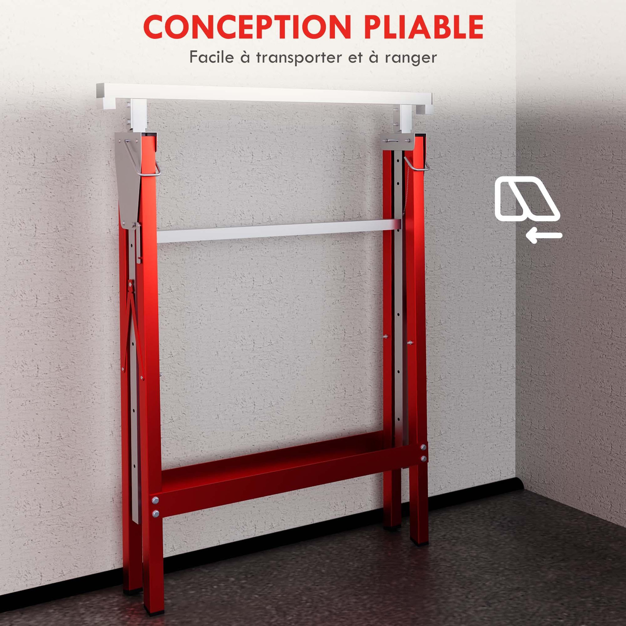 Voir la diapositive 5 : HOMCOM Lot de 2 tréteaux pliables télescopiques hauteur réglable 80-130 cm rouge