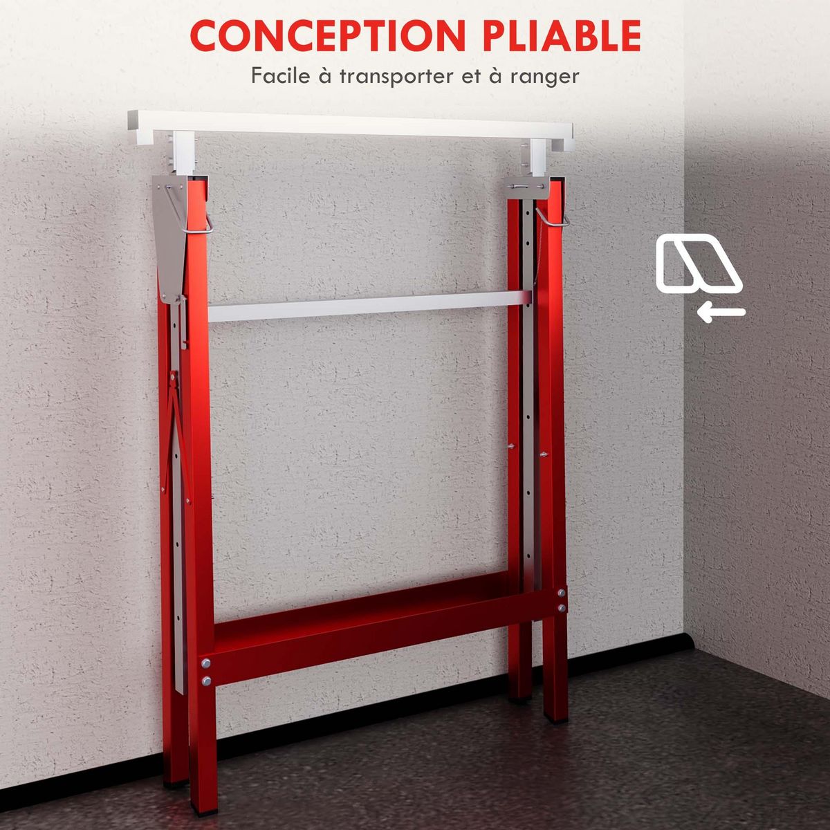 HOMCOM Lot de 2 tréteaux pliables télescopiques hauteur réglable 80-130 cm rouge