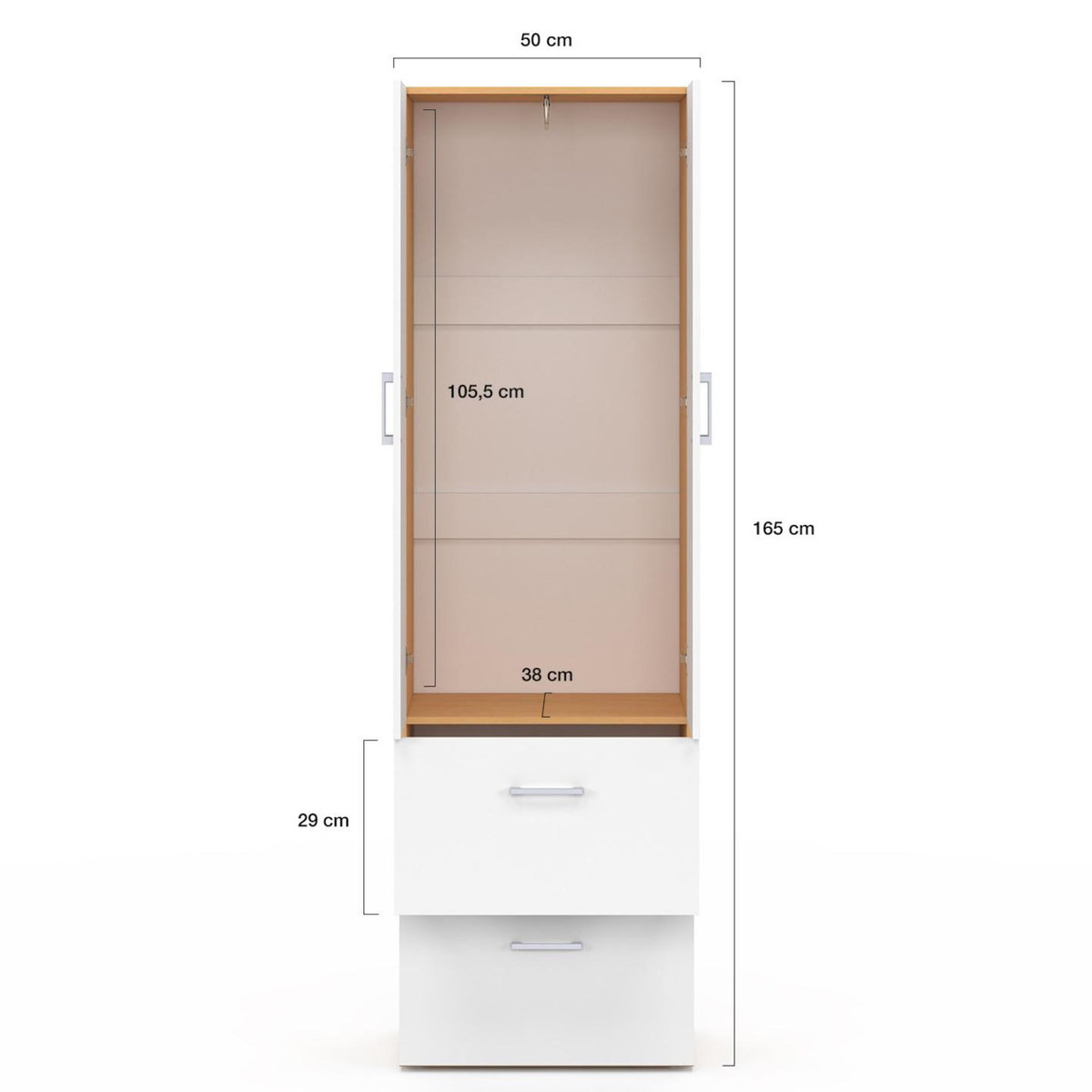 ID MARKET Armoire 2 portes JULIANA blanc et bois penderie 50 cm avec 2 tiroirs