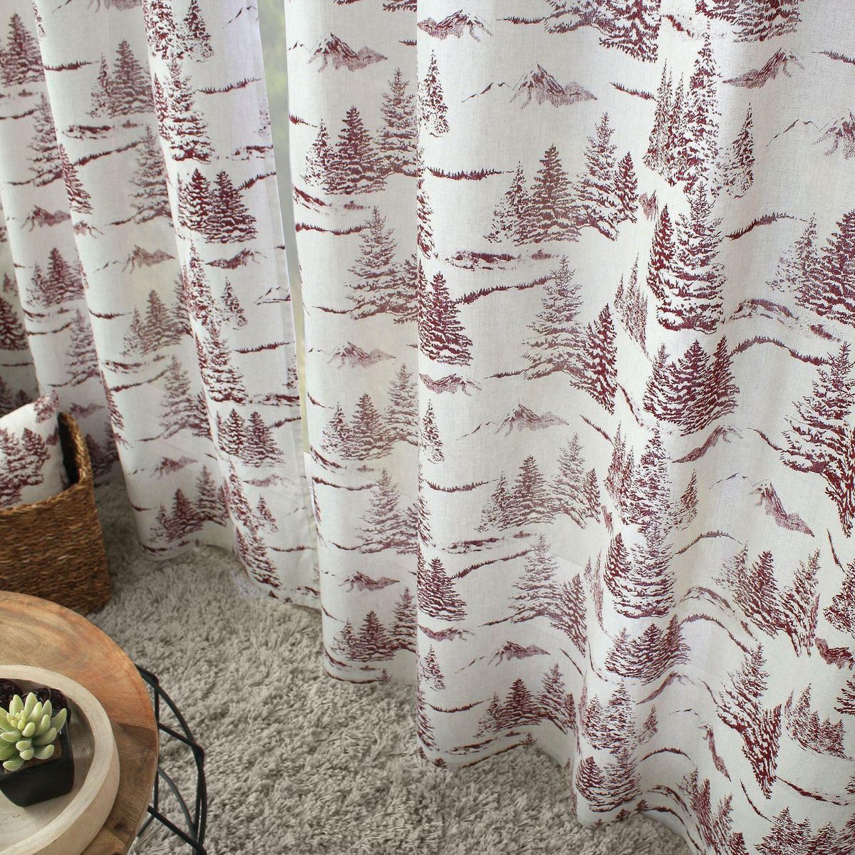 TOILINUX Rideau imprimé sapins EBENE