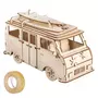 Rayher Maquette bois 3D à décorer Camping car 30 x 13 x 17 cm + masking tape doré à paillettes 5 m