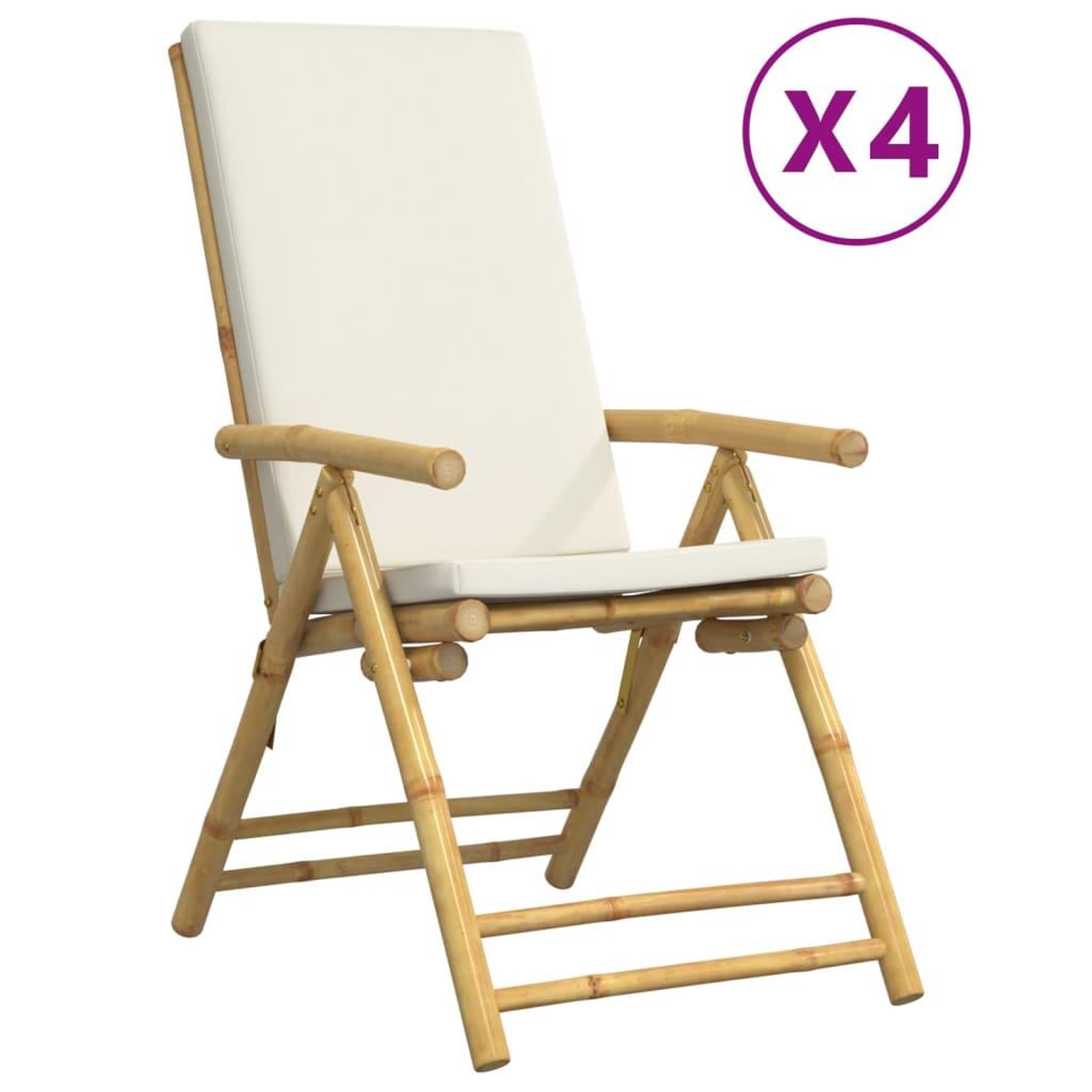 Voir la diapositive 2 : VIDAXL Chaises inclinables de jardin pliantes lot de 4 coussins bambou