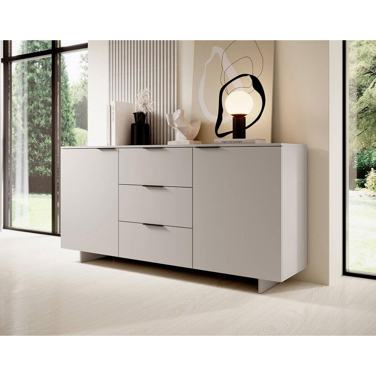 BEST MOBILIER Canterbury - buffet bas - beige - 3 tiroirs et 2 portes - 180 cm