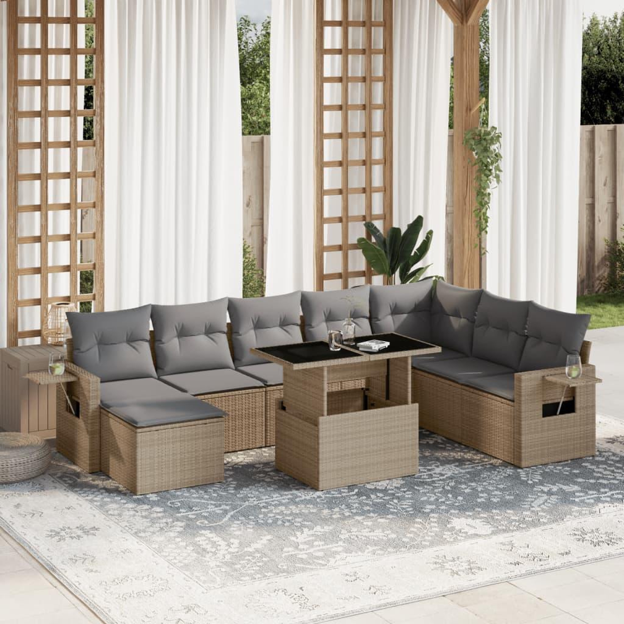 VIDAXL Salon de jardin avec coussins 9 pcs beige resine tressee