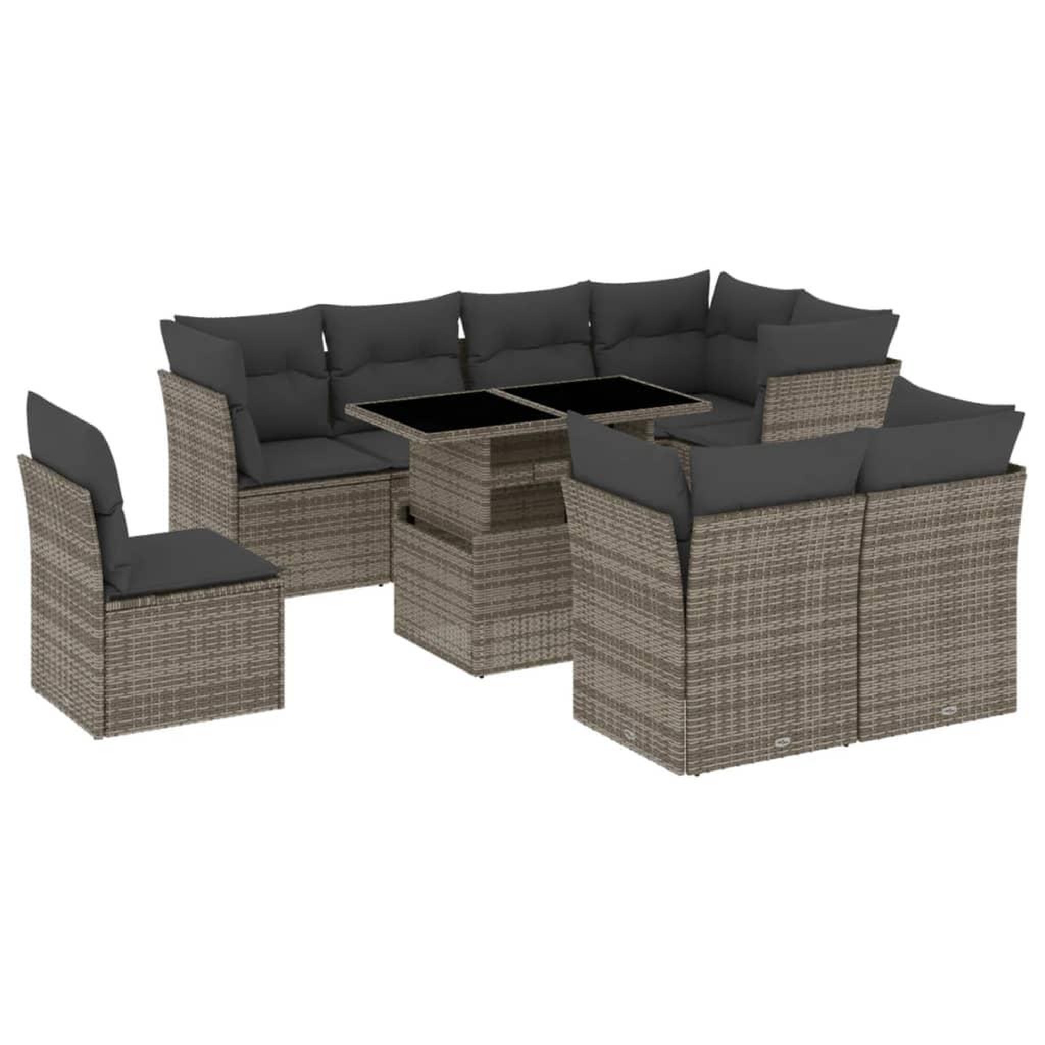 Voir la diapositive 2 : VIDAXL Salon de jardin 9 pcs avec coussins gris resine tressee