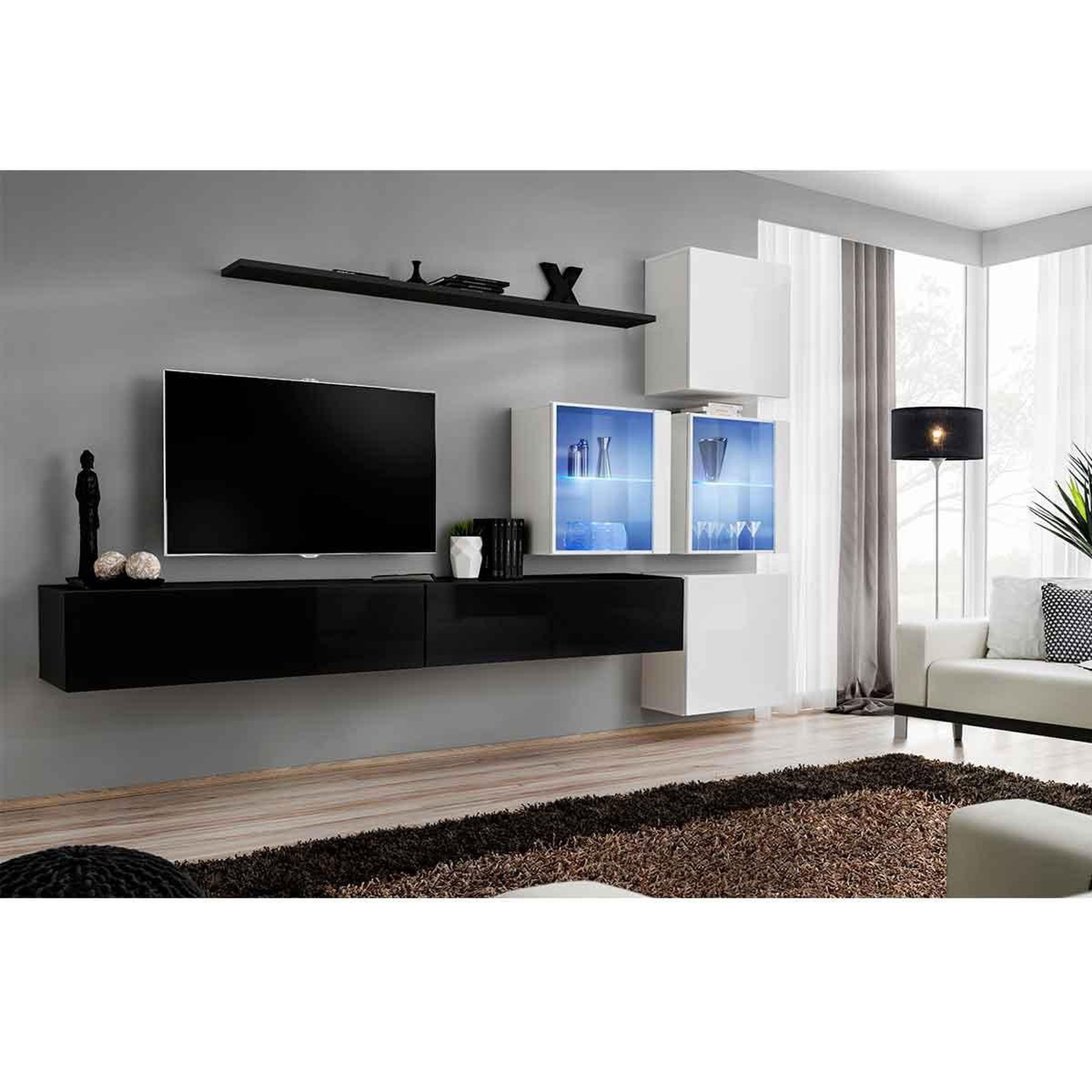 Voir la diapositive 2 : Paris Prix Meuble tv mural design  switch xix  310cm noir & blanc