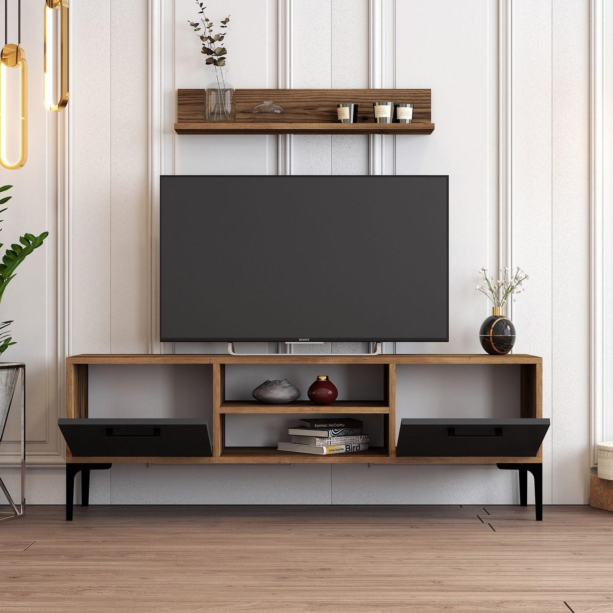 Voir la diapositive 4 : Habitat et Jardin Meuble tv en bois  riga  - 140 x 30 x 48 cm - noyeranthracite