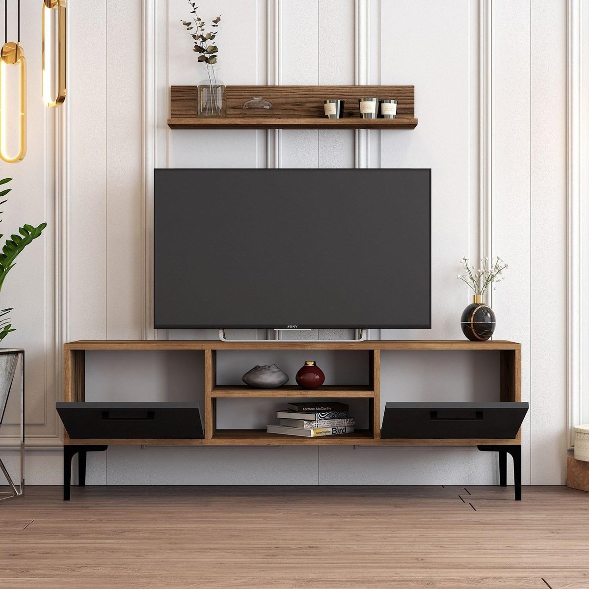 Habitat et Jardin Meuble TV en bois  Riga  - 140 x 30 x 48 cm - NoyerAnthracite