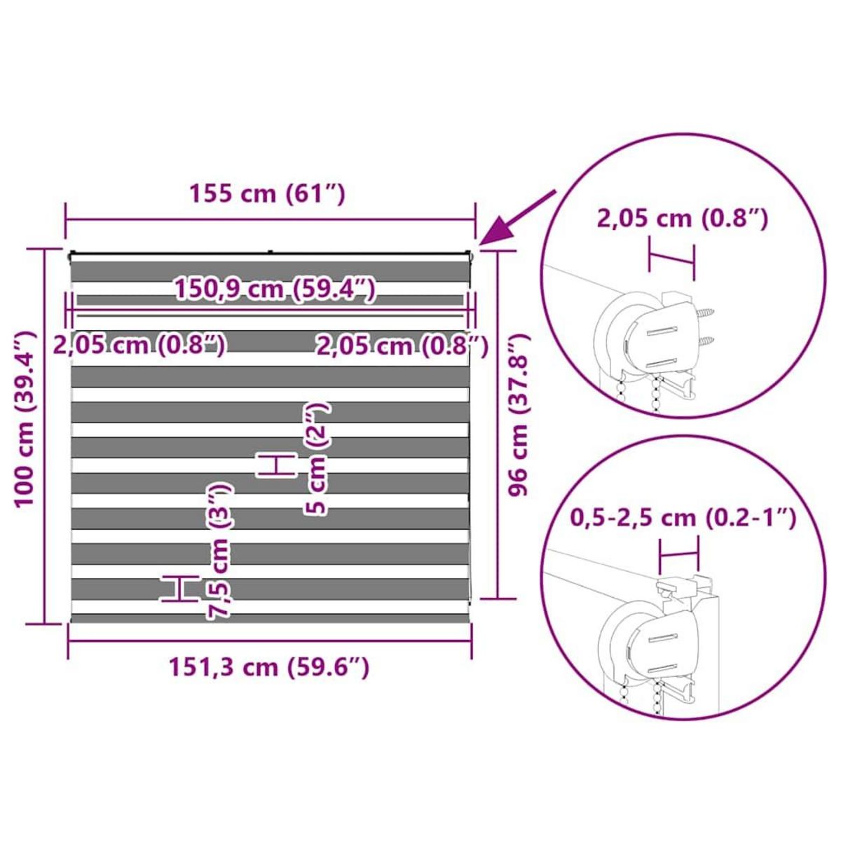 VIDAXL Store zebre noir 155x100 cm largeur du tissu 150,9 cm polyester