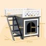 Voir la diapositive 3 : PAWHUT Maison niche chat sur pied - 2 niveaux, porte loquet, terrasse, escalier - bois gris blanc