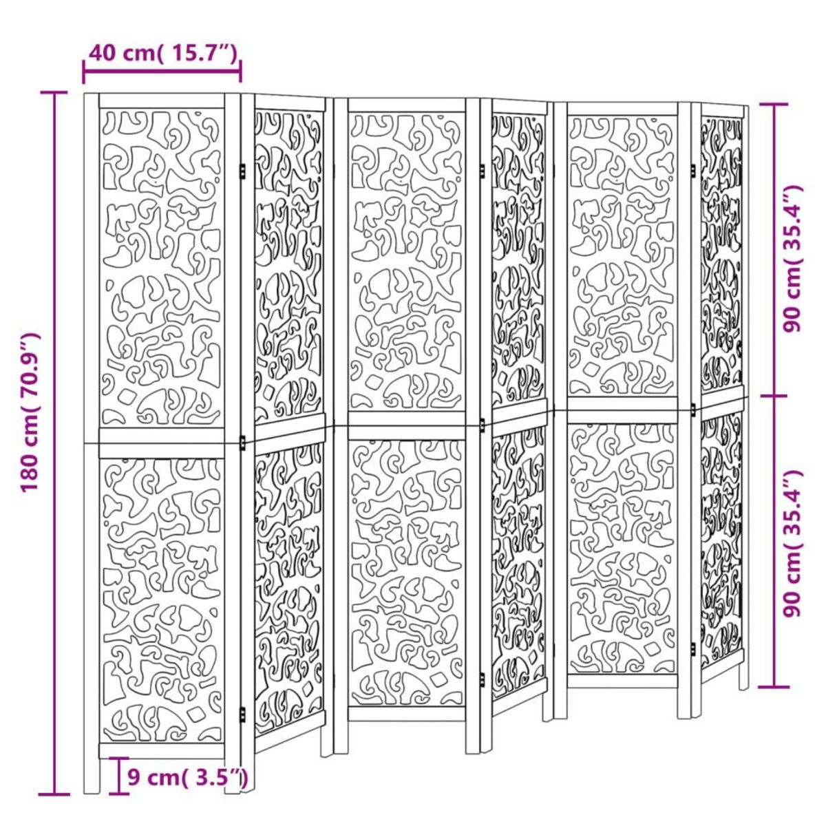 VIDAXL Cloison de separation 6 panneaux noir bois de paulownia massif