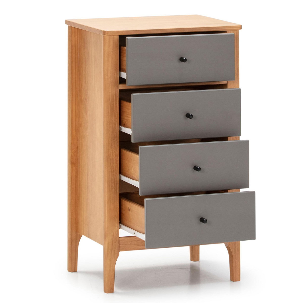 VS VENTA-STOCK Chiffonnier Nuit 4 tiroirs Luca dans les tiroirs Chêne/Gris, 46 cm Longueur