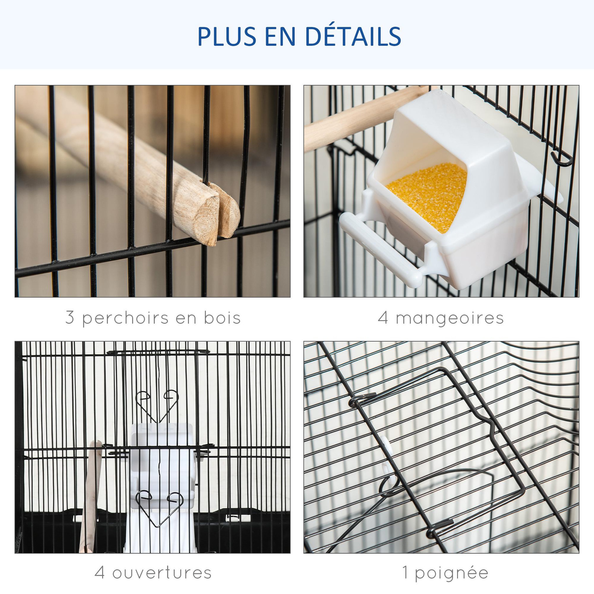 Voir la diapositive 4 : PAWHUT Cage à oiseaux volière avec mangeoires perchoirs plateau amovible dim. 46,5L x 35,5l x 92H cm métal PS noir