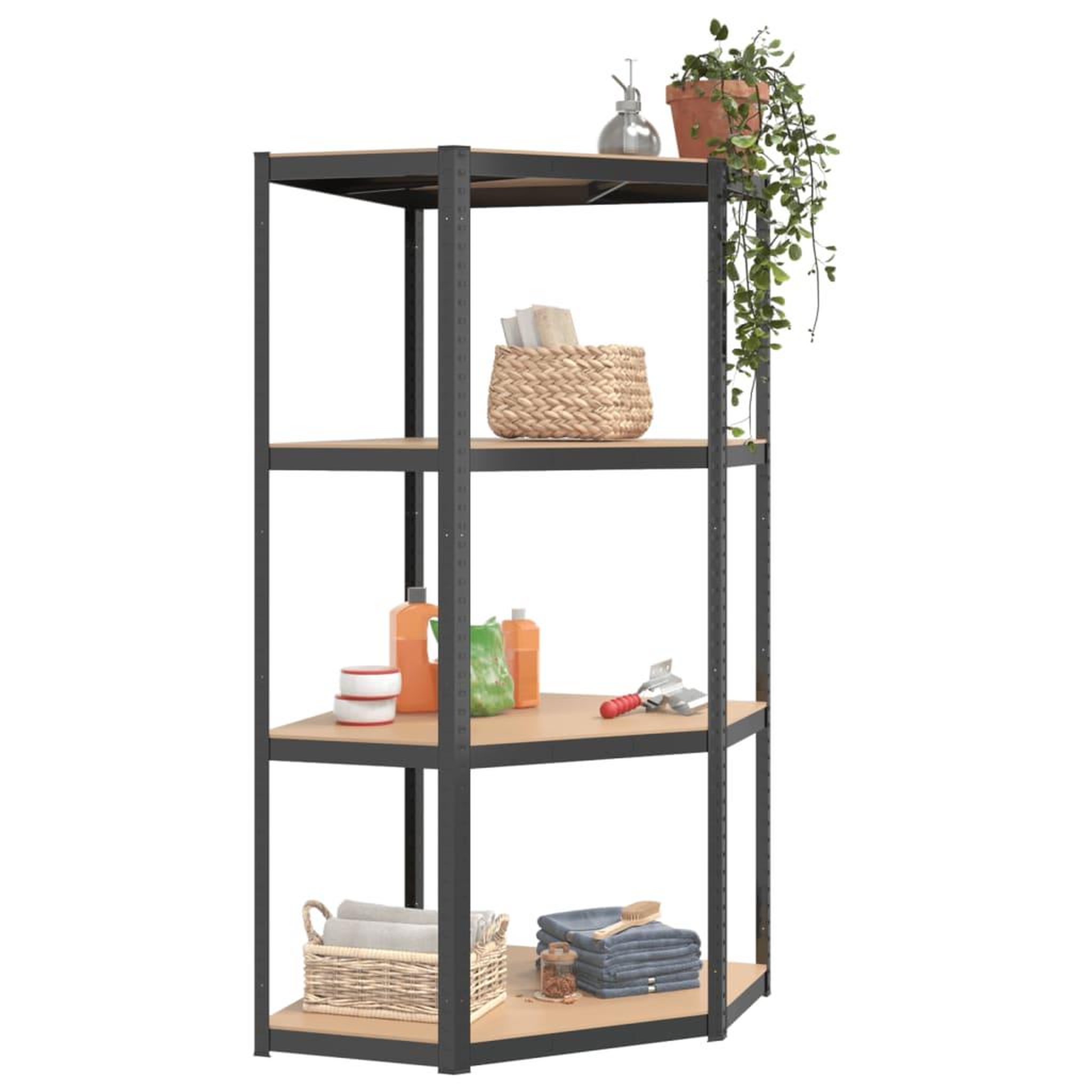 Voir la diapositive 3 : VIDAXL Etagere d'angle a 4 niveaux Anthracite Acier bois d'ingenierie