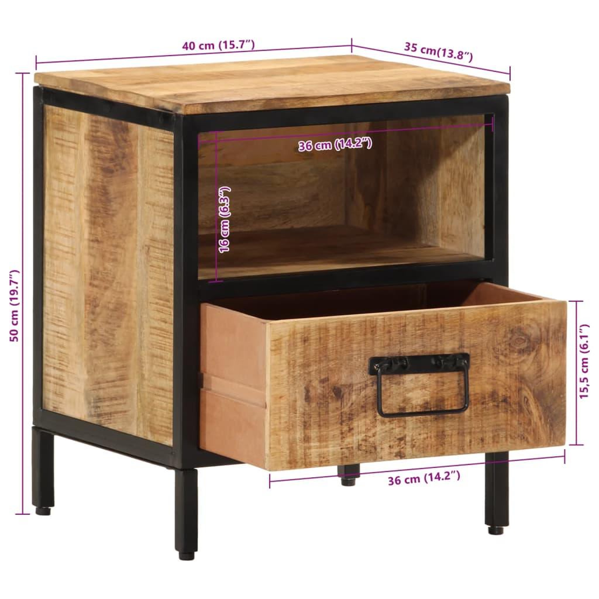 Voir la diapositive 6 : VIDAXL Table de chevet 40x35x50 cm bois de manguier massif