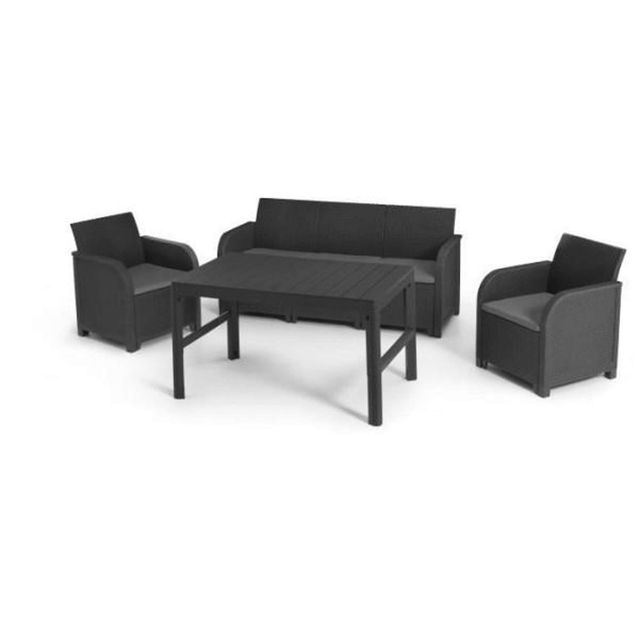 ALLIBERT by KETER Salon de jardin - en résine aspect rotin tressé - Allibert by KETER - 5 personnes - SanRemo - Gris graphite