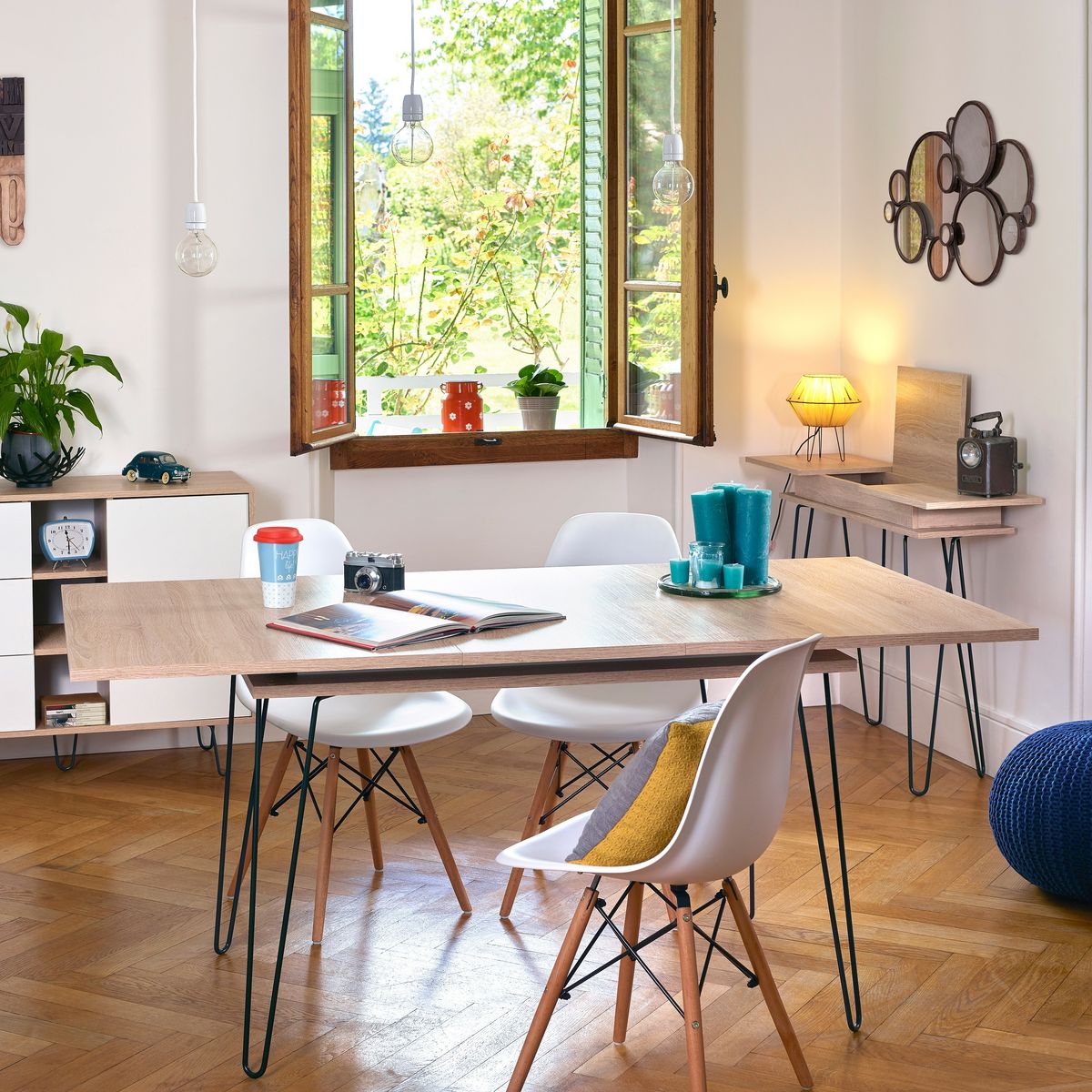 Table de salle à manger extensible pieds métal épingles L134/174cm SMITH