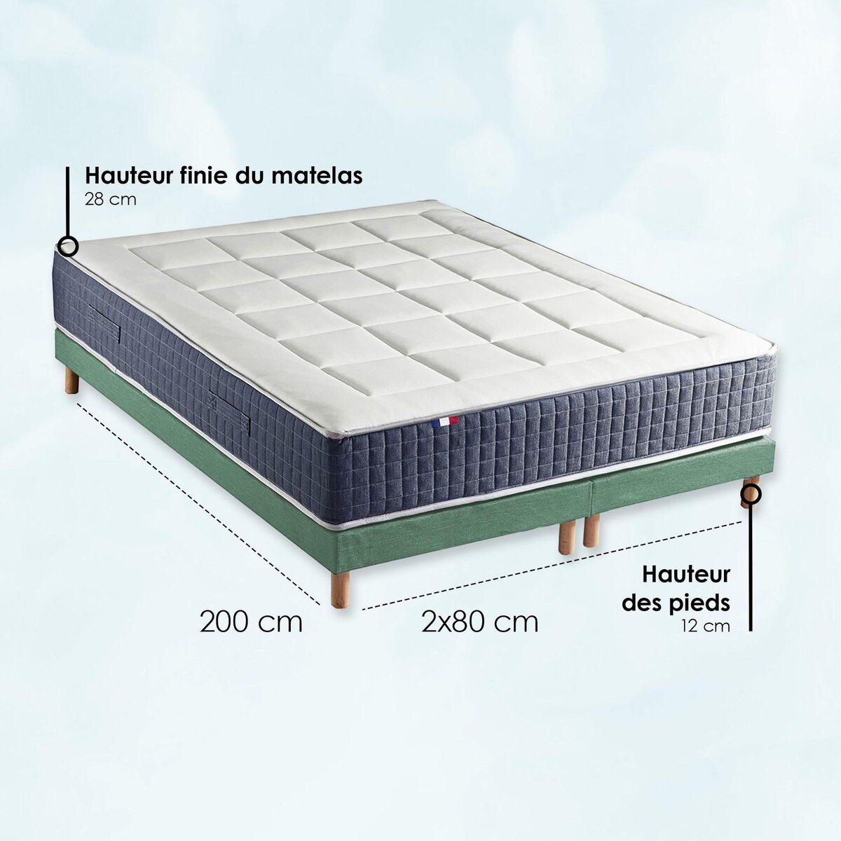 IDLITERIE Ensemble matelas ressort 7 zones KING STYLE, mémoire de forme, sommier, couette, oreillers