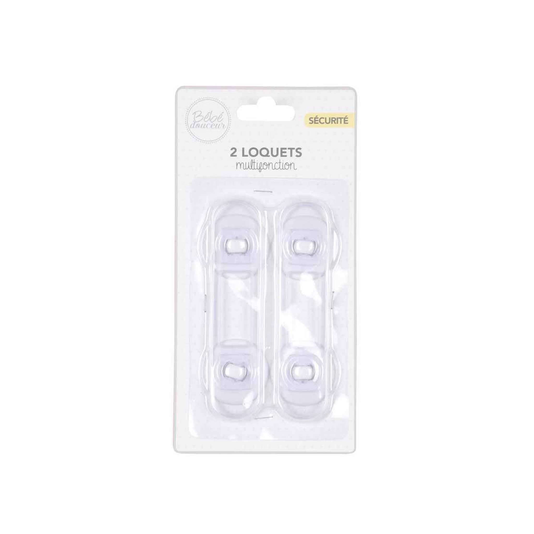 Voir la diapositive 2 : BEBE DOUCEUR Lot de 2 loquets de sécurité  multifonction  14cm transparent