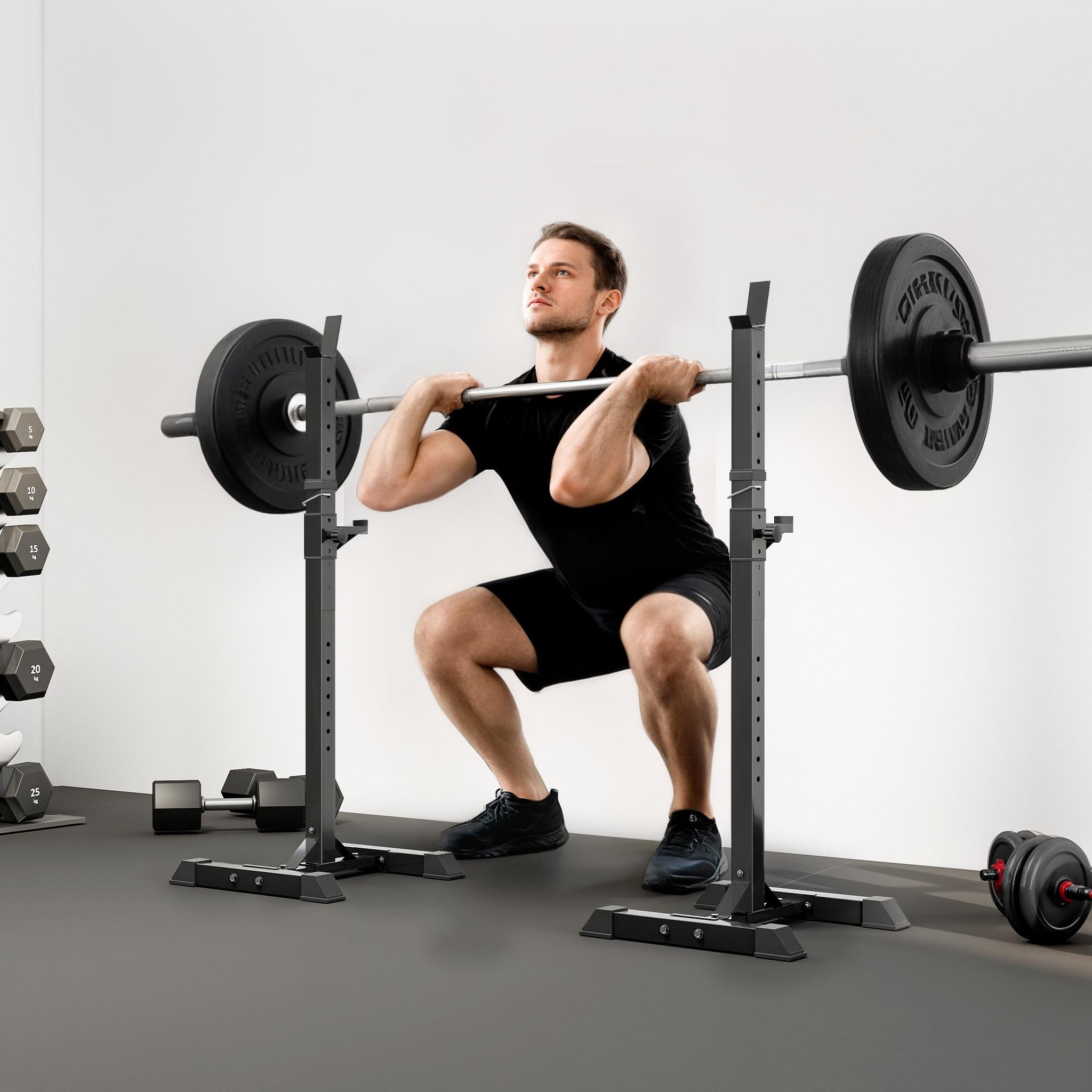 Voir la diapositive 2 : HOMCOM Support de musculation repose haltères charge max. 150 kg noir