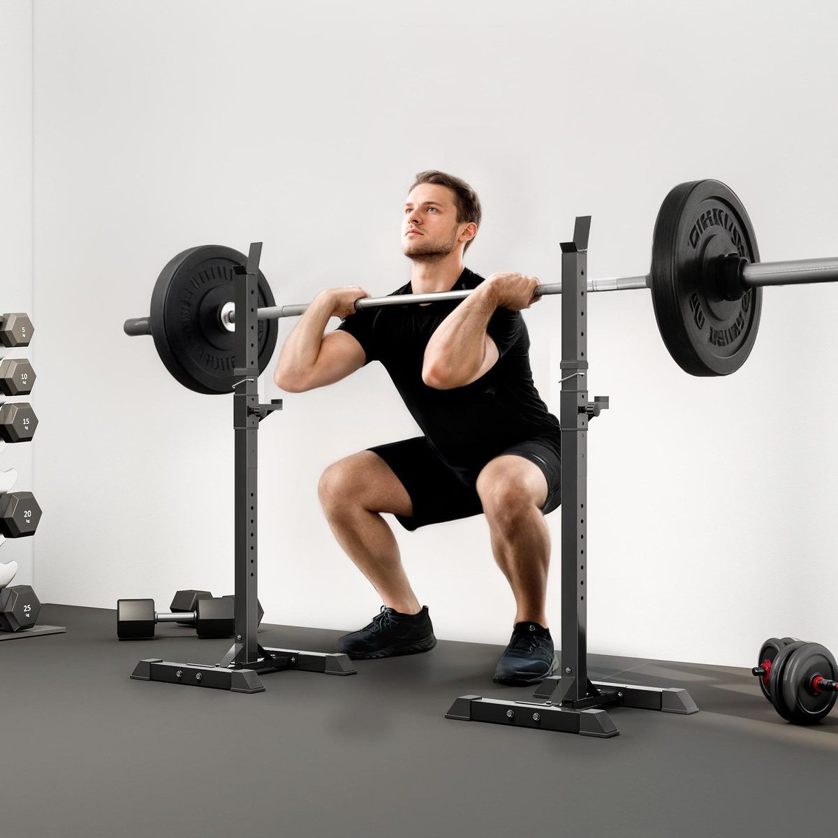 HOMCOM Support de musculation repose haltères charge Max. 150 Kg Noir