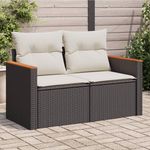 VIDAXL Canape de jardin avec coussins 2 places noir resine tressee