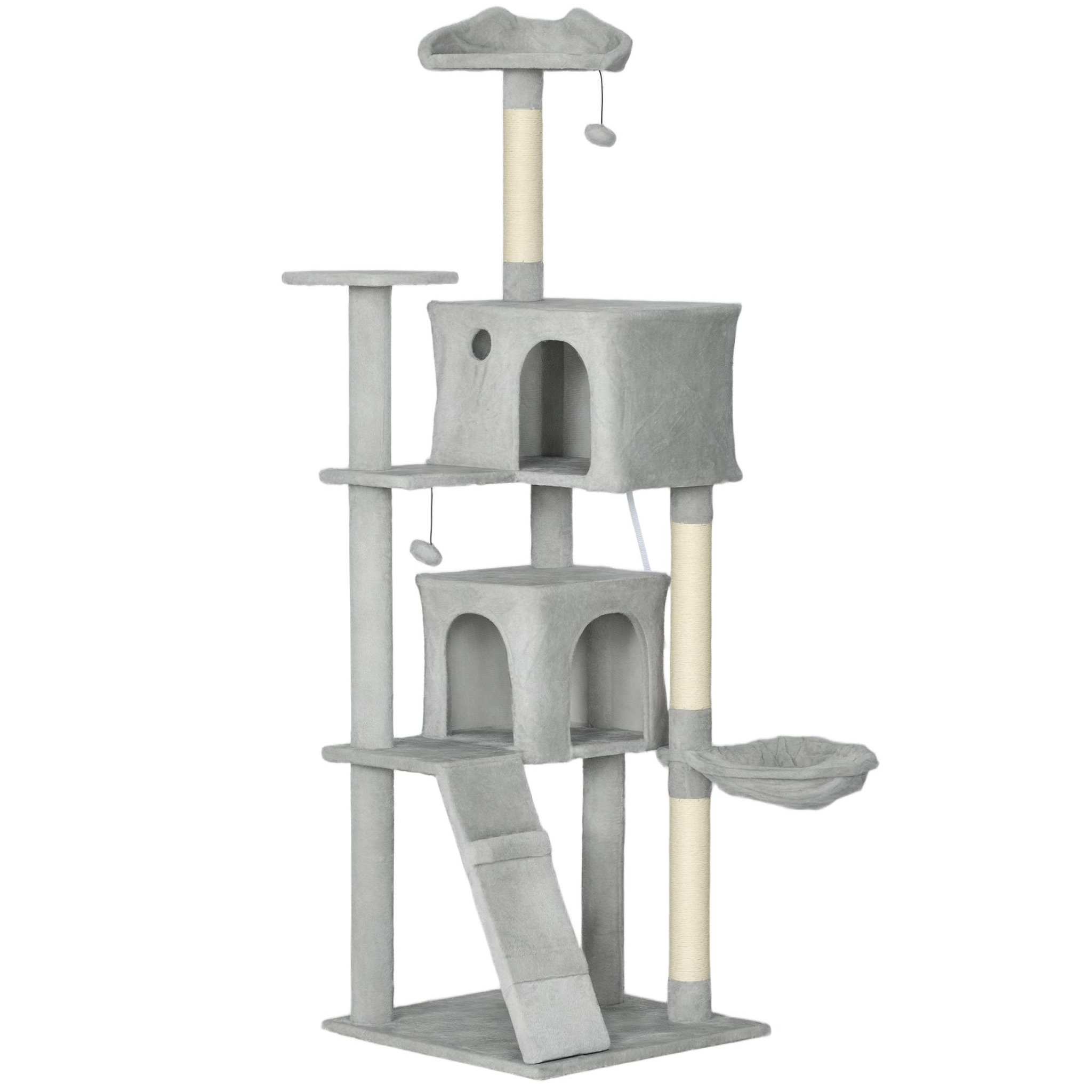 PAWHUT Arbre à chat grande taille h.180cm - niches, hamac, griffoirs, plateformes - gris clair