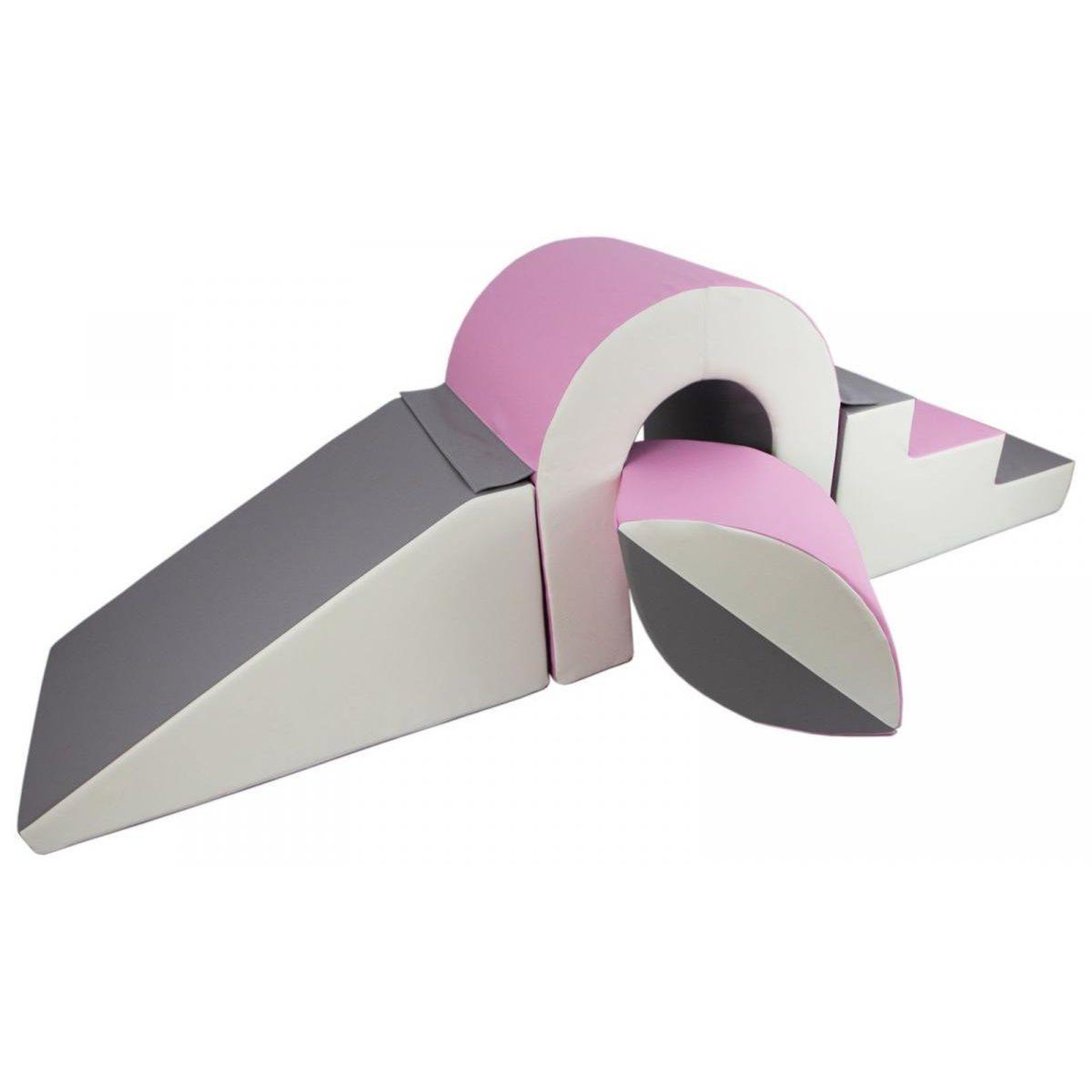 VELINDA Set de blocs en mousse 4 éléments avec petit pont blanc, rose clair, gris