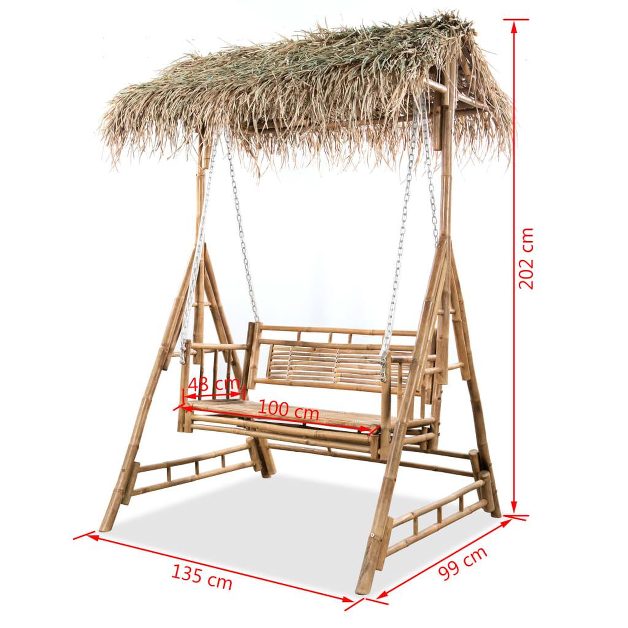 Voir la diapositive 6 : VIDAXL Balancelle a 2 places avec feuilles de palmier Bambou 202 cm