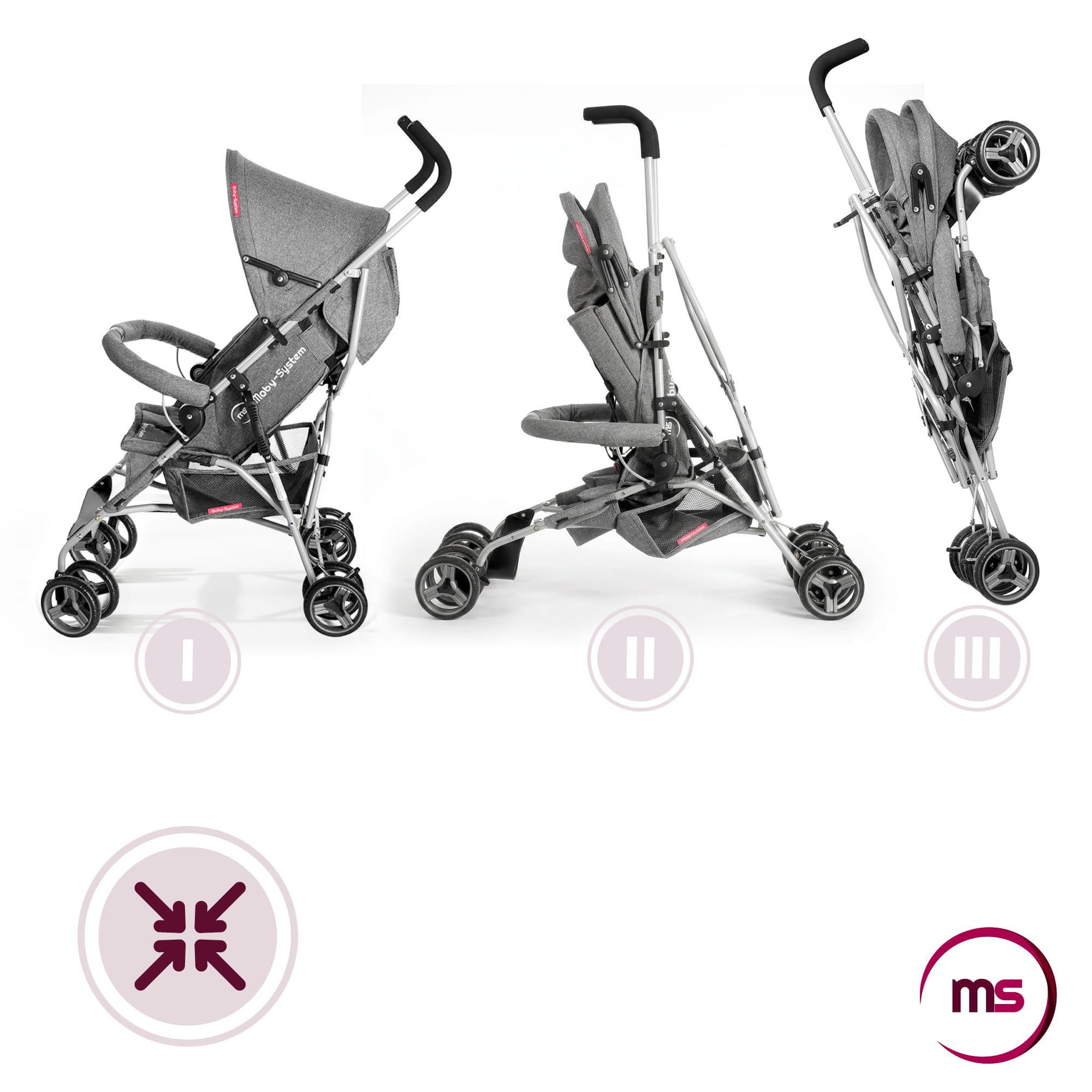 Voir la diapositive 5 : MOBY SYSTEM Poussette canne pliante légère BARTON GRAY Moby-System, 5,5 kg