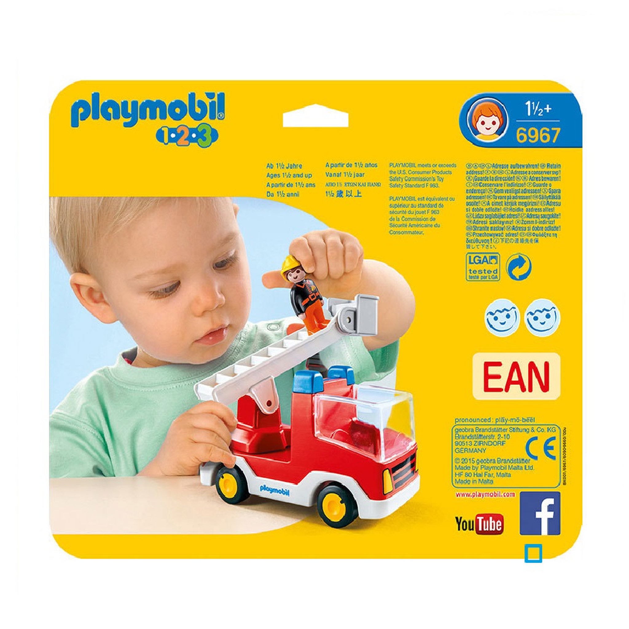 Voir la diapositive 3 : PLAYMOBIL 6967 - 1.2.3 - Camion de pompier avec échelle pivotante 