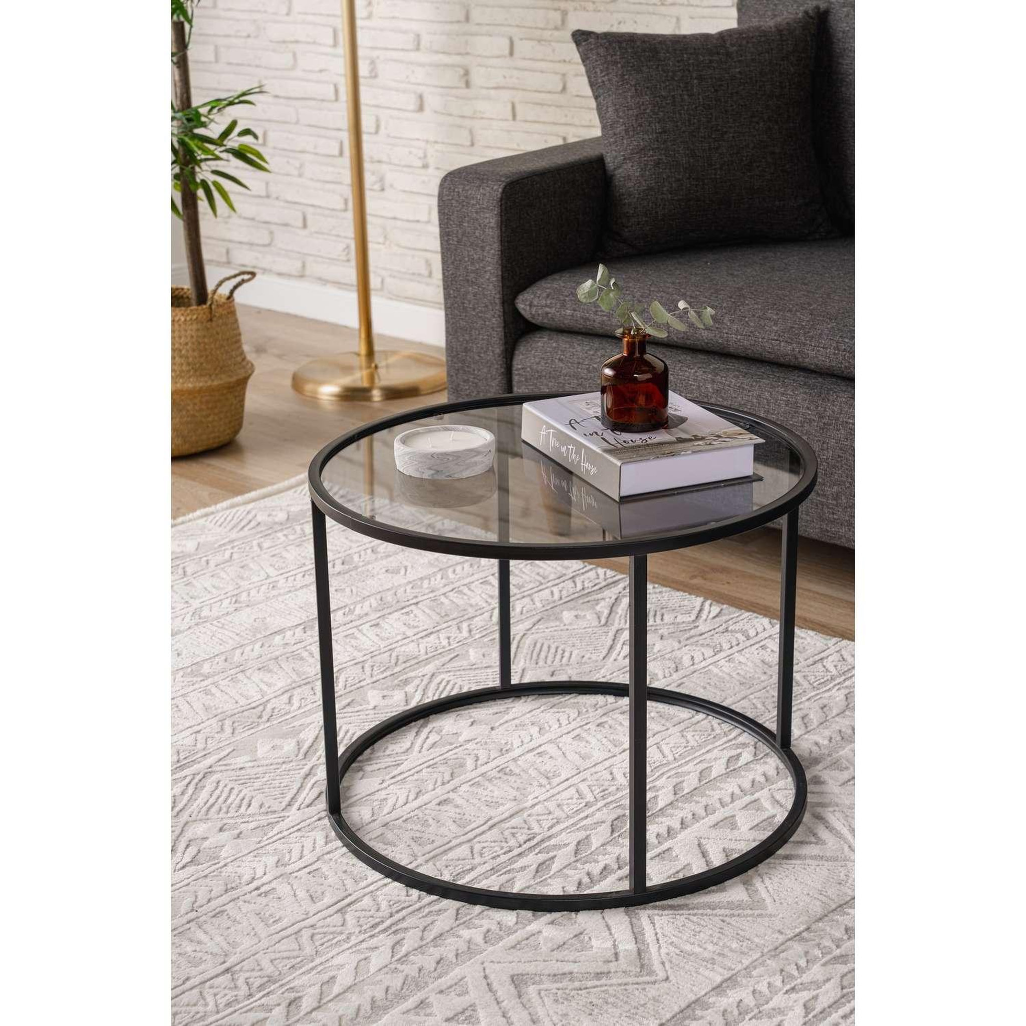 Voir la diapositive 2 : TOILINUX Table basse solsiste en verre - diam 80 cm - noir