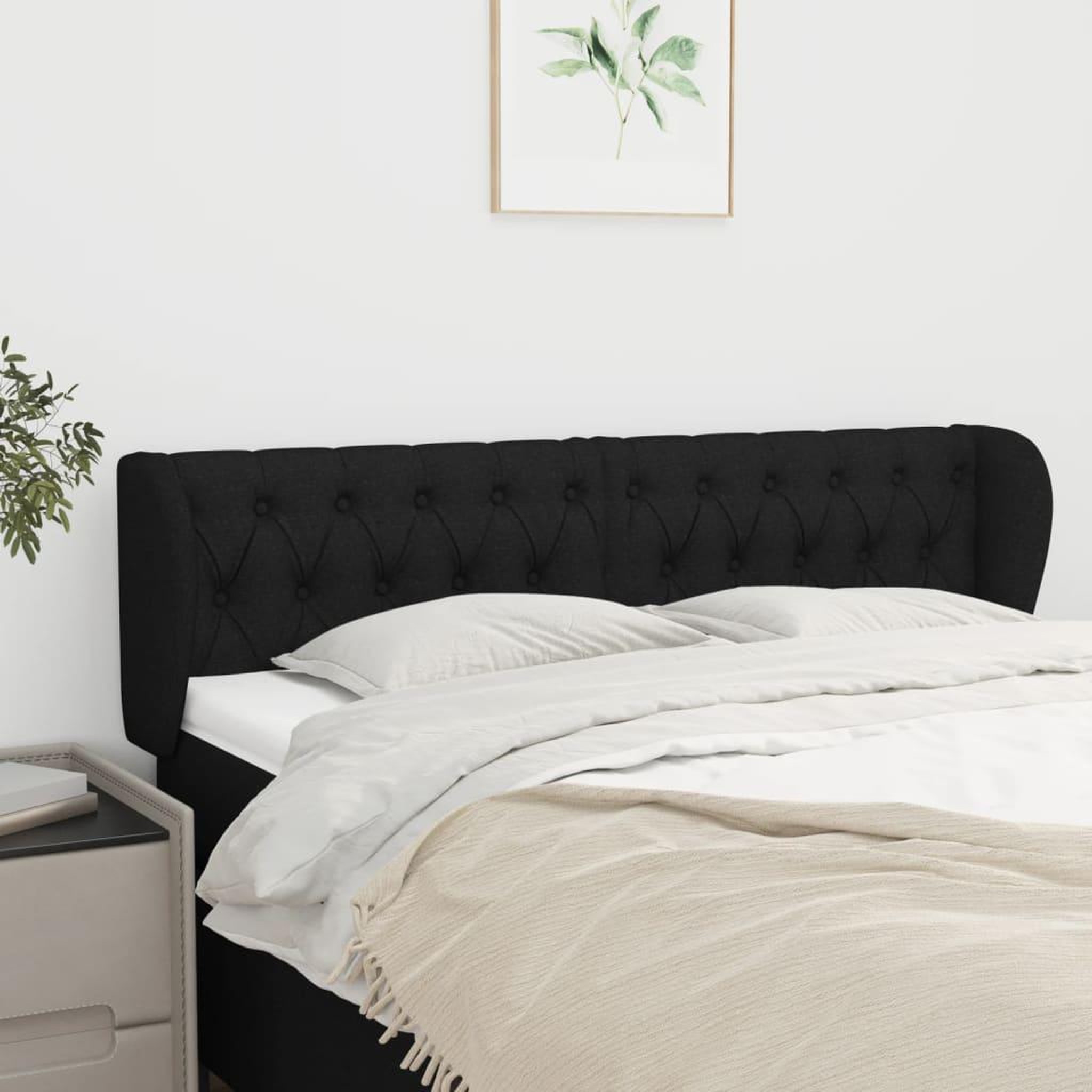 Voir la diapositive 1 : VIDAXL Tete de lit avec oreilles Noir 163x23x78/88 cm Tissu