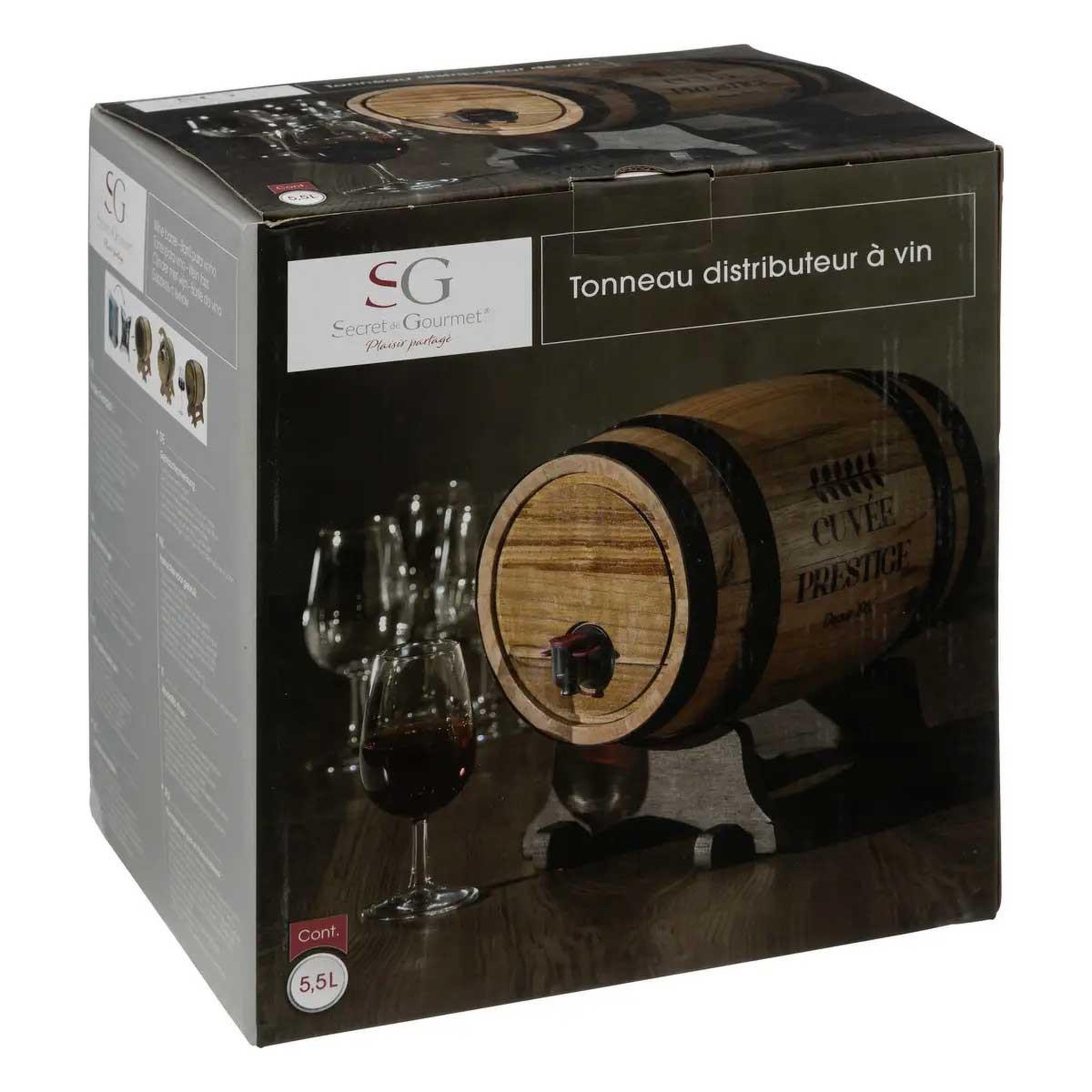Voir la diapositive 3 : SECRET DE GOURMET Distributeur de Vin  Tonneau  5,5L Naturel