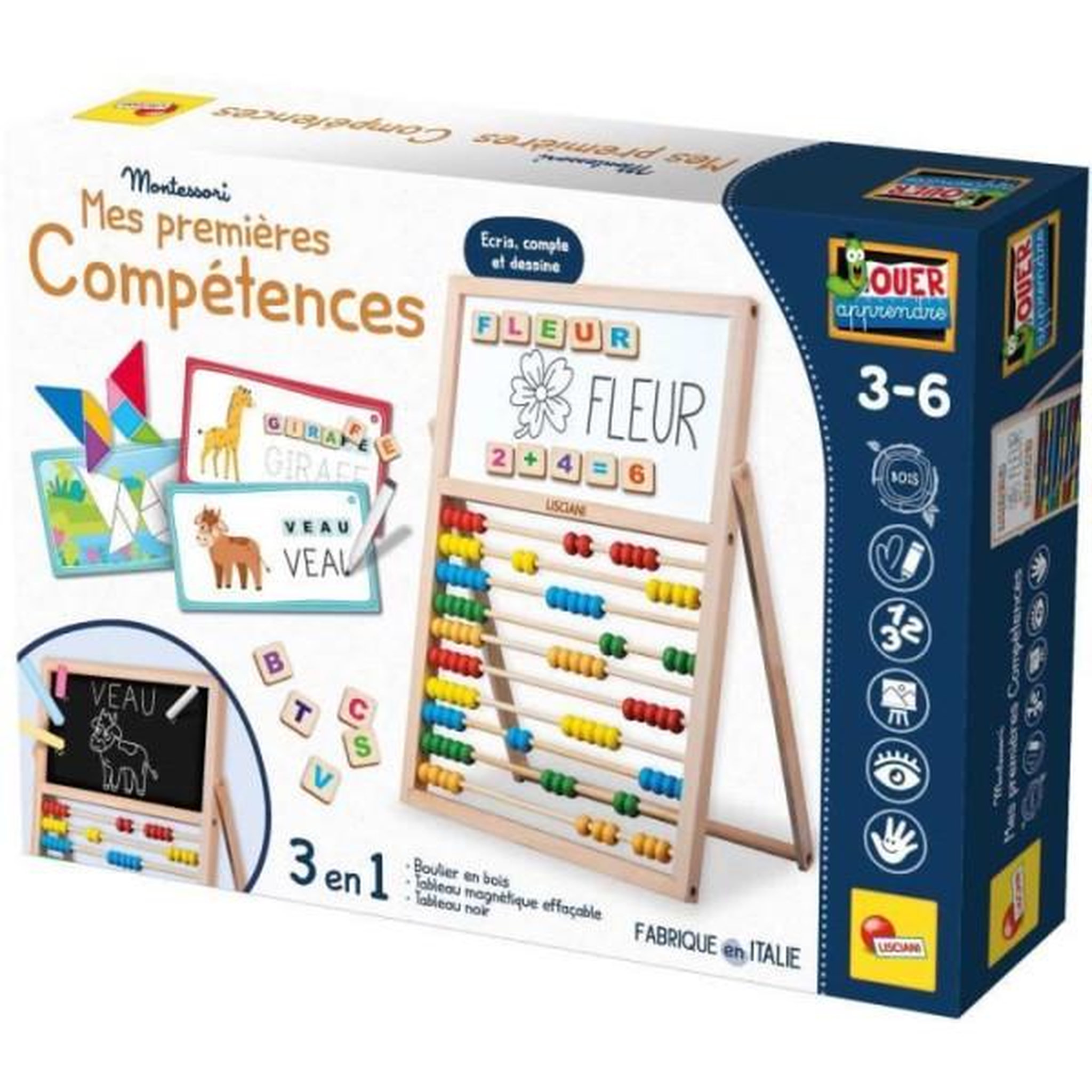 LISCIANI GIOCHI Mes premieres compétences chevalet - Jeu Montessori - MONTESSORI - Tableau Double Face, Lettres et Chiffres Magnétiques