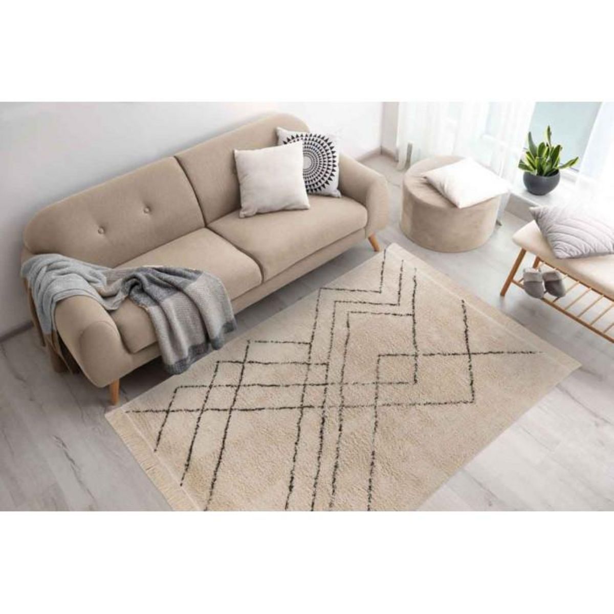 Paris Prix Tapis Tufté à la Main Ethnique  Mylen VI  Beige & Noir