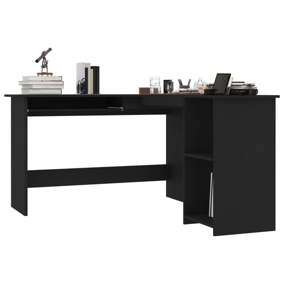 VIDAXL Bureau d'angle en forme de L Noir 120x140x75cm bois ingenierie