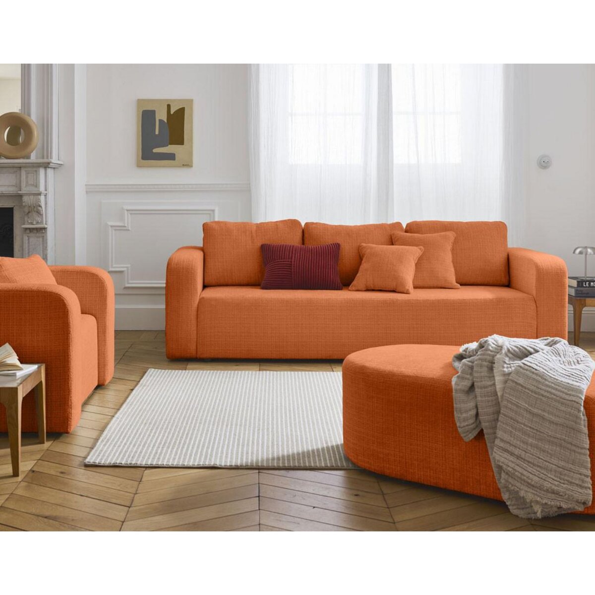 BEST MOBILIER Miro - canapé droit 3 places - convertible avec coffre - en velours texturé