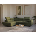 BEST MOBILIER Zaria - canapé d'angle gauche - convertible avec coffre et têtières réglables - 5 places - en velours côtelé. Coloris disponibles : Noir, Bleu, Gris, Orange, Beige, Vert