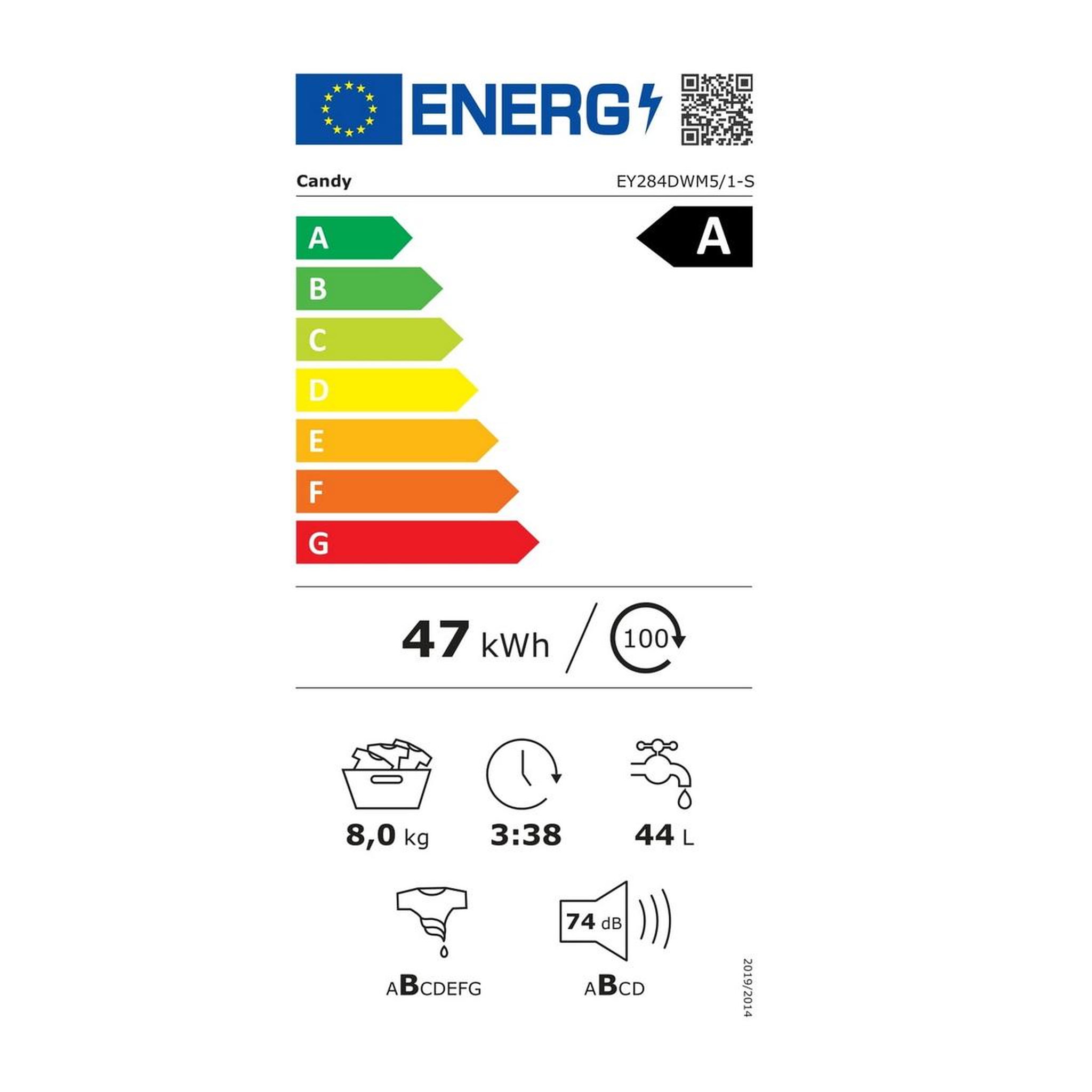 Voir la diapositive 2 : Candy Lave-linge frontal 8kg 1200 trs/min - ey284dwm5/1-s