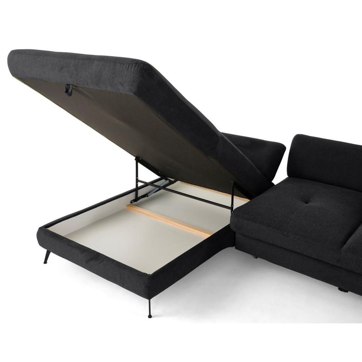 LISA DESIGN Ninon - canapé d'angle gauche 4 places convertible avec coffre en tissu texturé