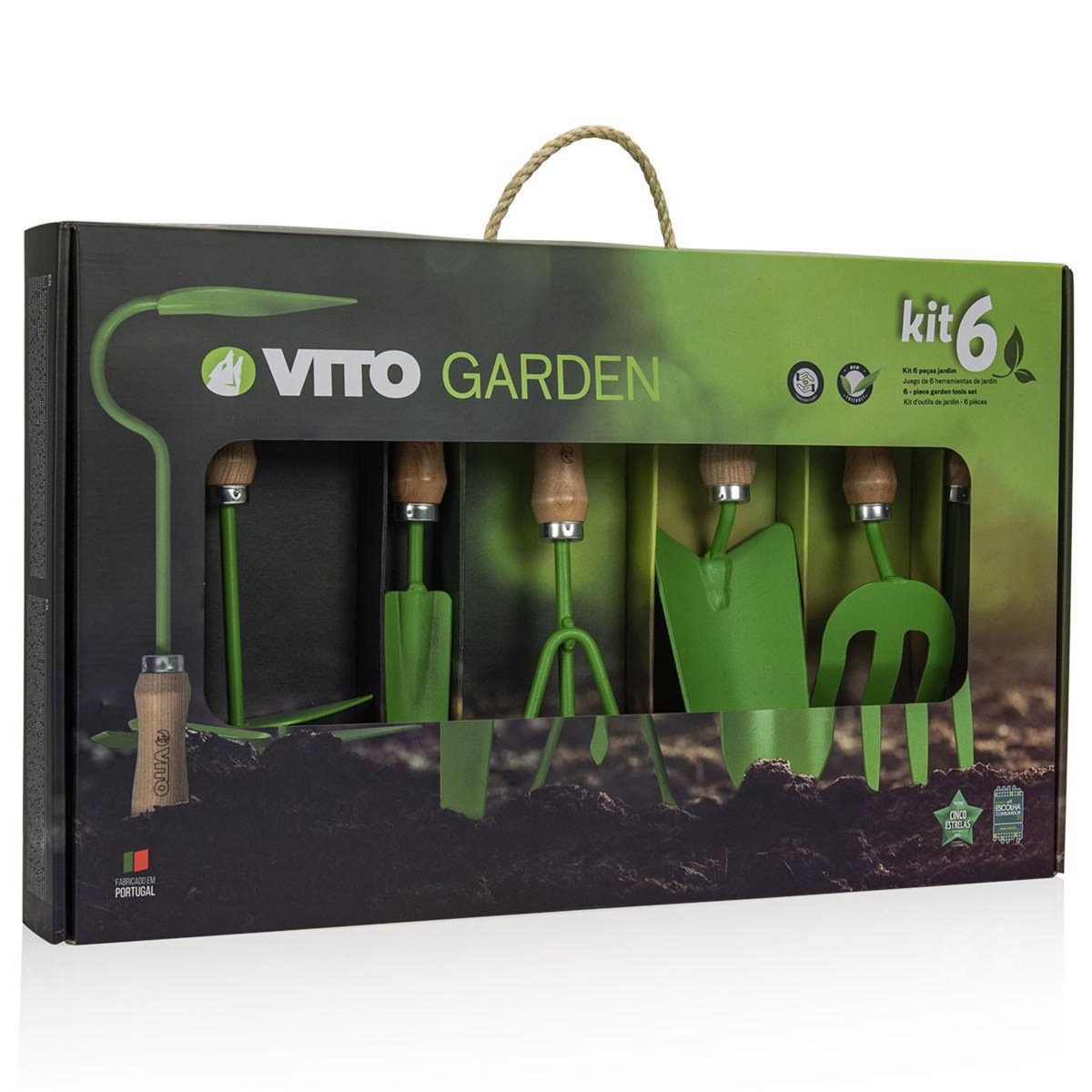 VITO Kit 6 outils de jardin Kit jardinier Acier S235 Manche en bois de hêtre VITO