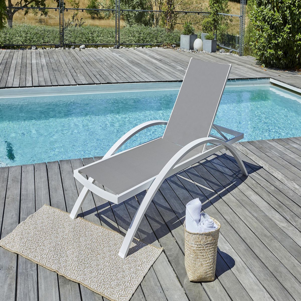 DCB GARDEN Chaise longue de jardin - Blanc - BARCELONA