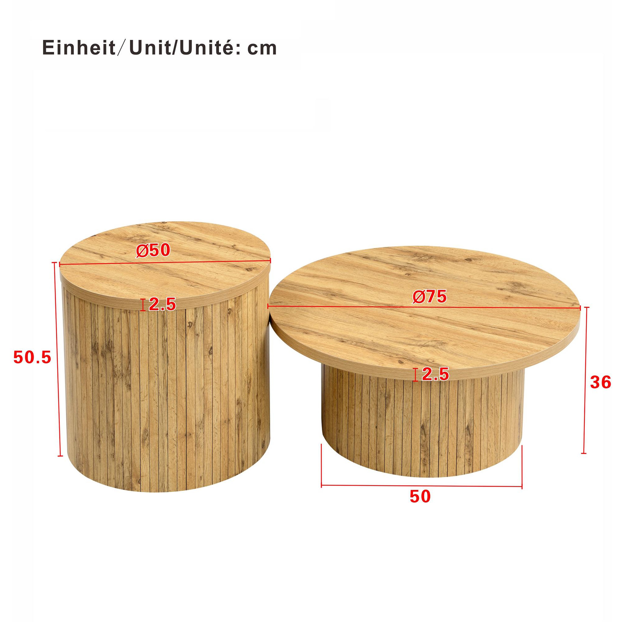 Voir la diapositive 3 : MERAX Table basse gigogne ronde naturel - 75x75 cm mdf