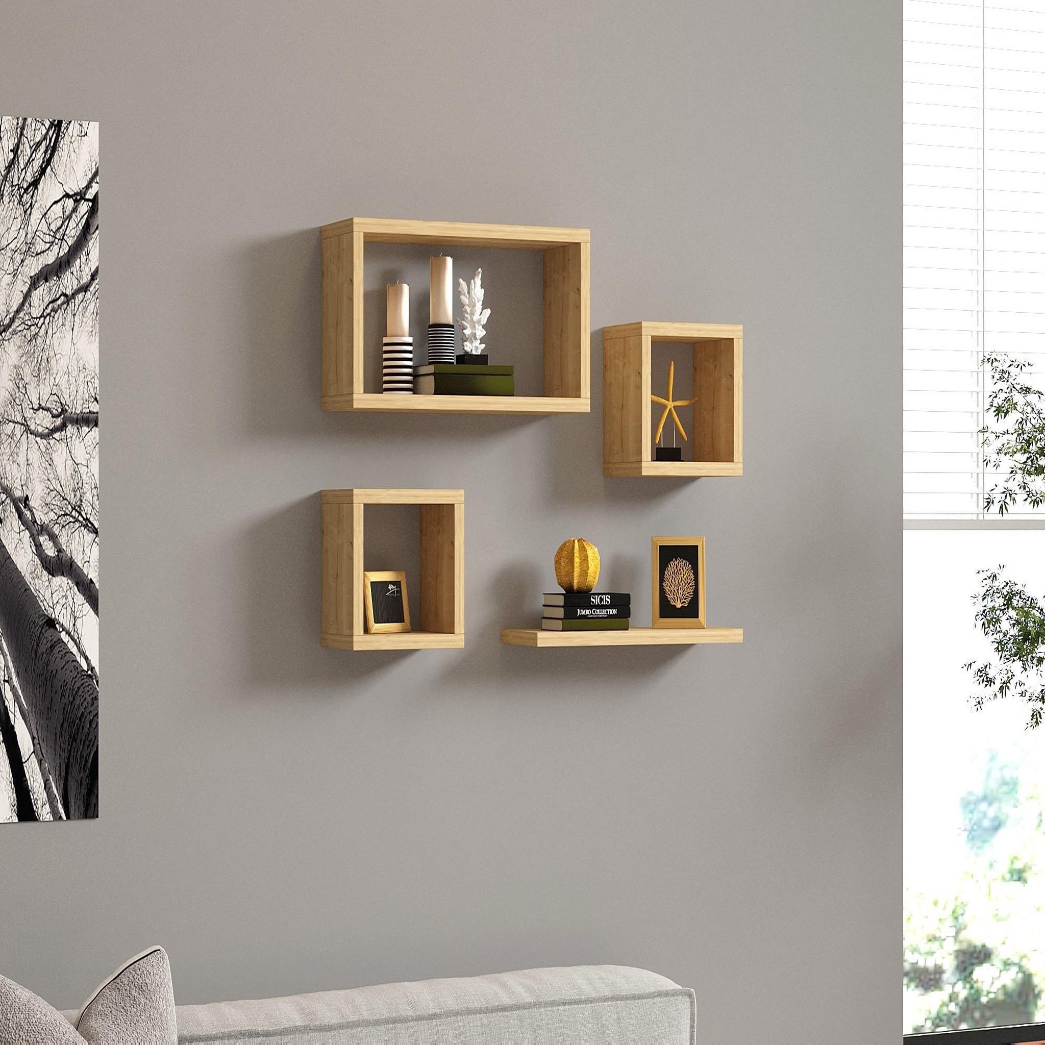Voir la diapositive 2 : Habitat et Jardin Lot de 4 étagères murales en bois  babi  - 43 x 15 x 23 cm - beige