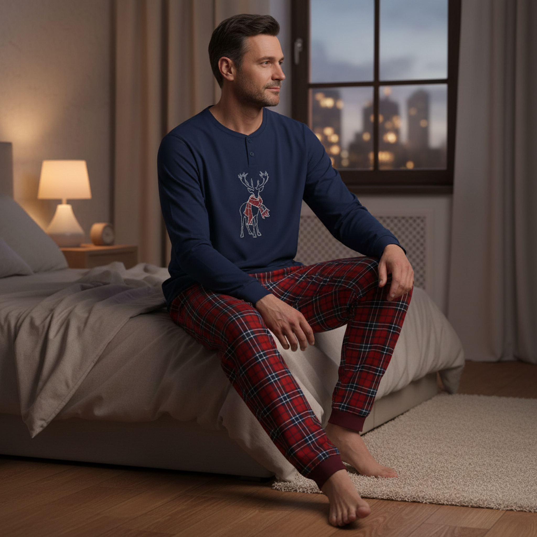 Voir la diapositive 4 : OZABI Ozabi ensemble pyjama homme coton majoritaire broderie cerf écossais