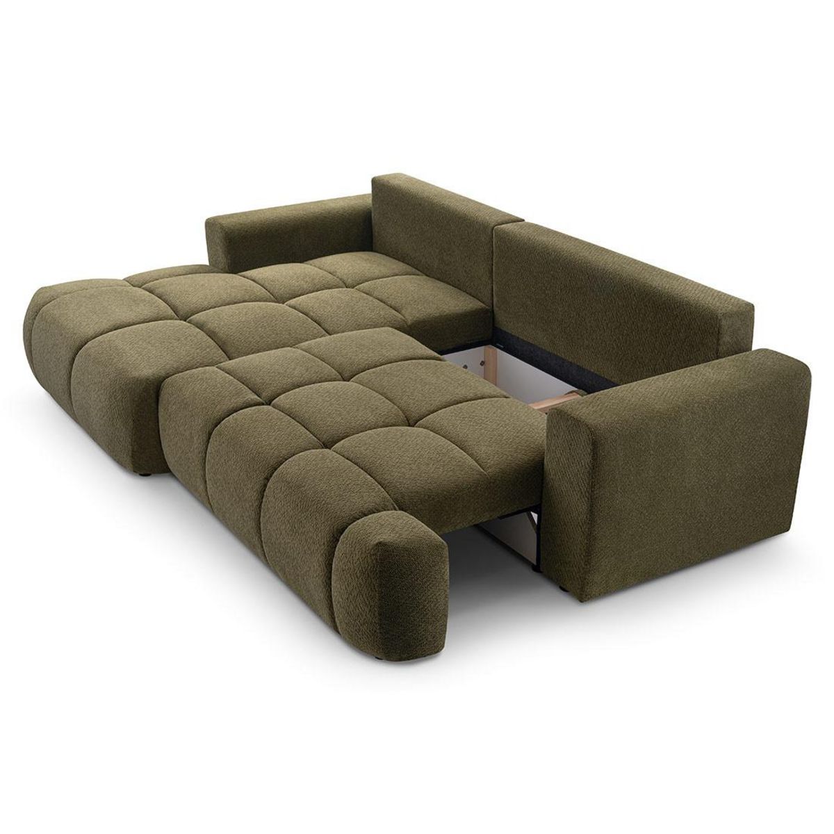 BEST MOBILIER Leonie - canapé d'angle gauche 4 places convertible avec coffre en velours texturé