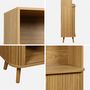Voir la diapositive 4 : SWEEEK Etagère bibliothèque scandinave. 2 portes coulissantes. 4 niveaux. effet bois rainuré. L 80 x P 45 x H 180cm