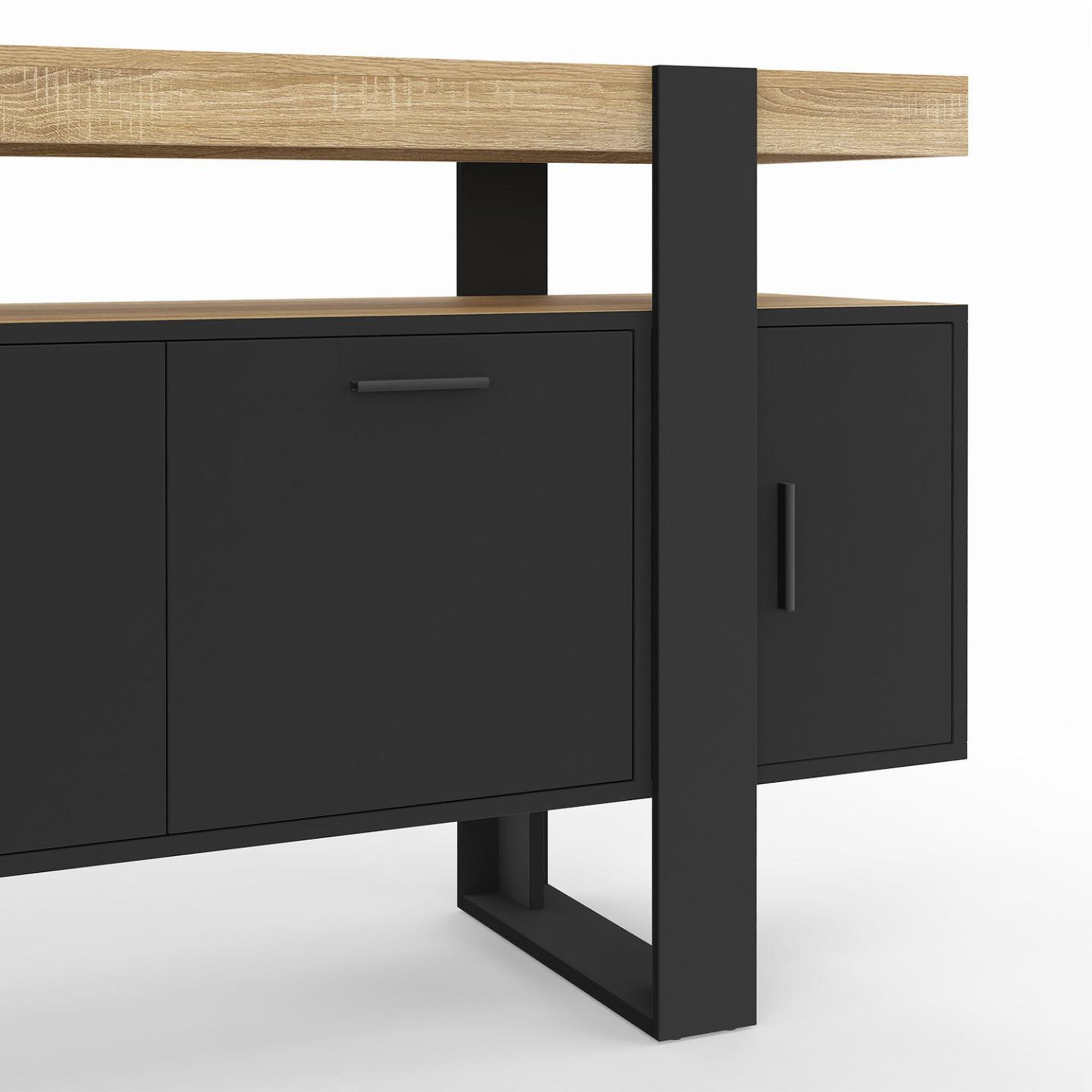 Voir la diapositive 6 : ID MARKET Buffet 140 cm phoenix 4 portes noir avec plateau bois