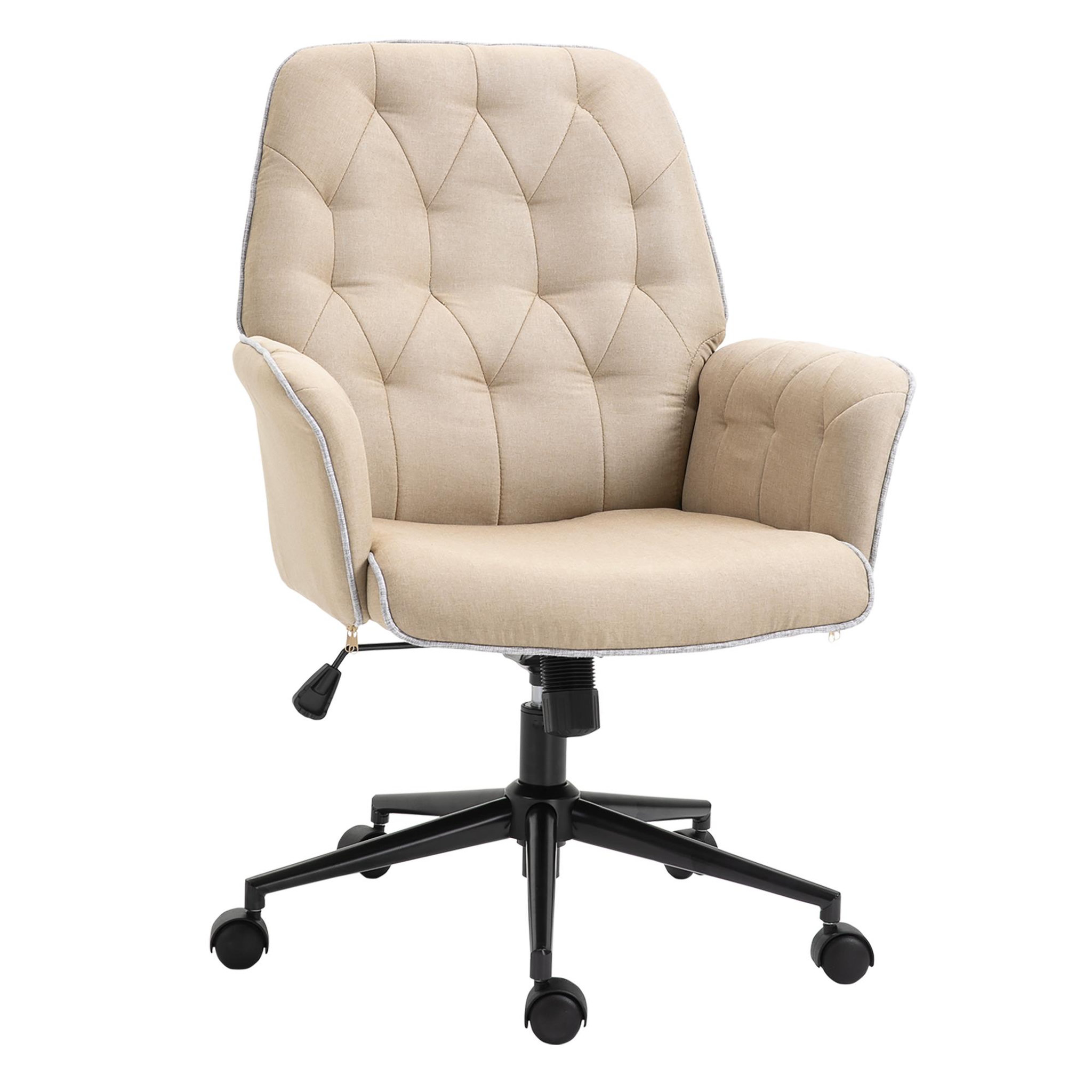 Voir la diapositive 1 : HOMCOM Fauteuil de bureau chaise de bureau hauteur réglable roulettes pivotant 360° tissu chanvre 69L x 66l x 89,5-97H cm beige